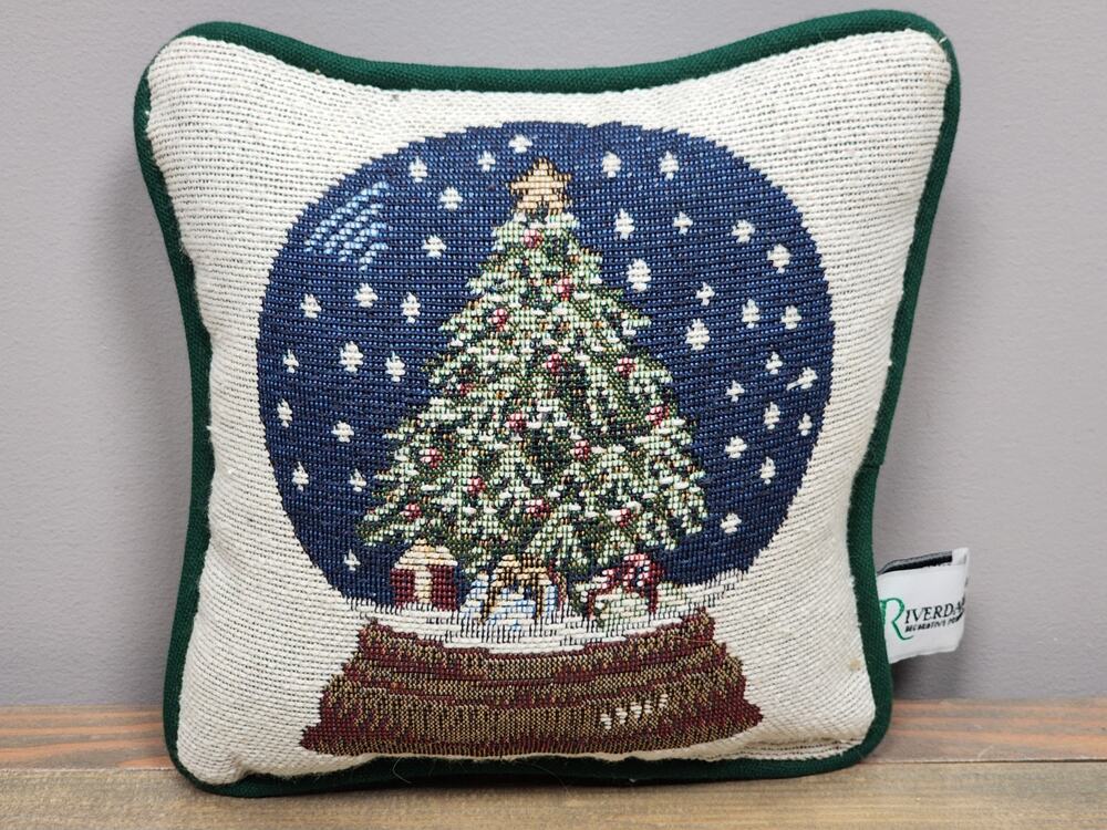 Riverdale Mini Tapestry Pillow Christmas Snow Globe 7 x 7 Inches